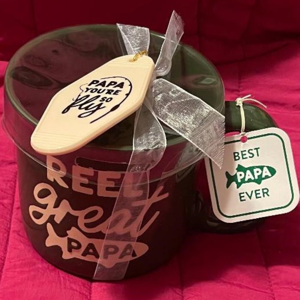 NEW ~ DAD FISHING MUG / CUP & KEYCHAIN SET  REEL GREAT PAPA ~ PAPA YOU'RE SO FLY